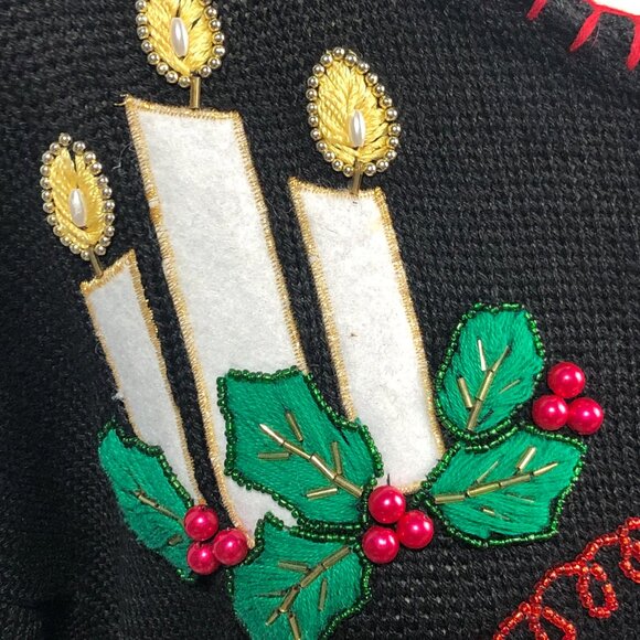 Victoria Jones Embroidered Christmas Cardigan Black Beaded Embellishments Size L - Picture 9 of 15